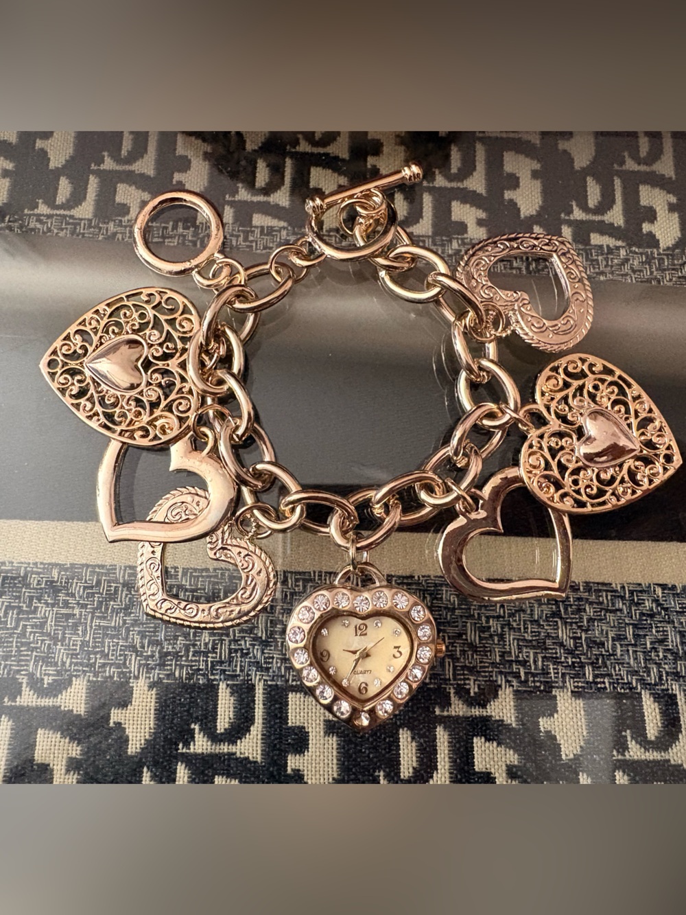 Gold Heart Charm Bracelet Watch - Women's Accessories
